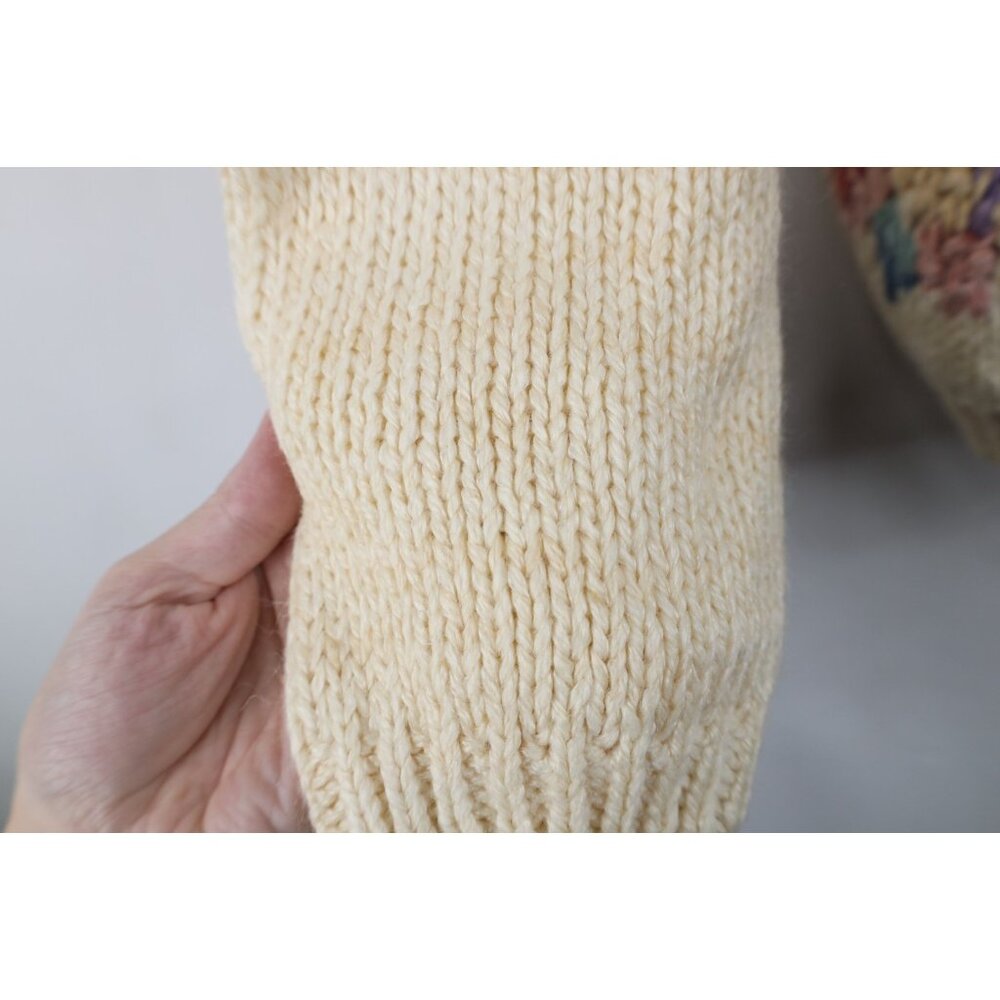Deadstock Vintage 90s Streetwear Womens Medium Hand Knit Flower Floral Sweater - Picture 9 of 15